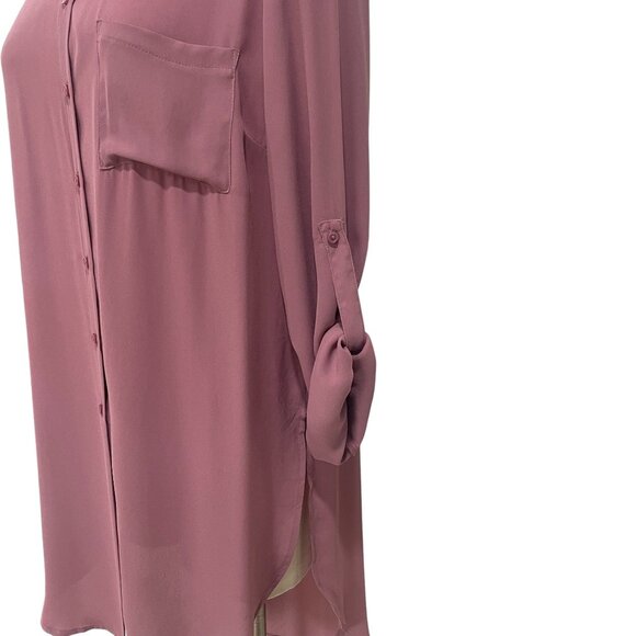 BKE Red Long Sleeve Button Down Tunic Shirt Oversized Blouse Rose Pink Large - Picture 7 of 9